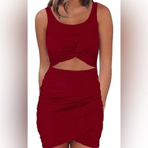 Summer Twist Front Dresses Sleeveless Cutout Short Sundress (Wine Red, Medium)